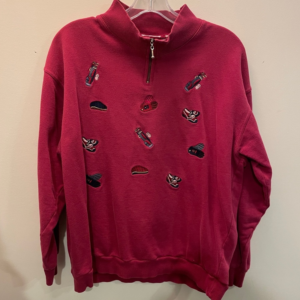Vintage Golf Themed Embroidered 3/4 Zip Pullover